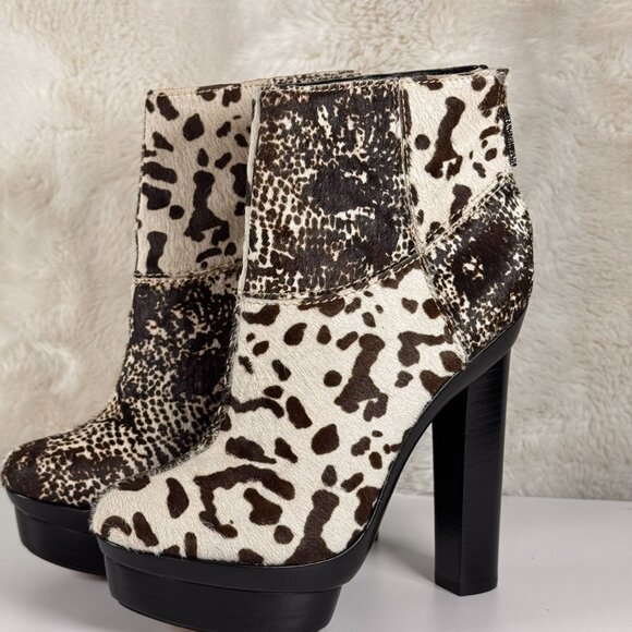 Animal Print Platform High Heel Ankle Boots With Side Zipper - Picture 1 of 10